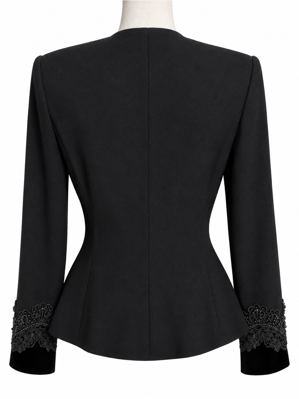 Nolan Miller Size 12 Black 100% Wool Embellished Beaded Lace Velvet Blazer - Picture 4 of 6